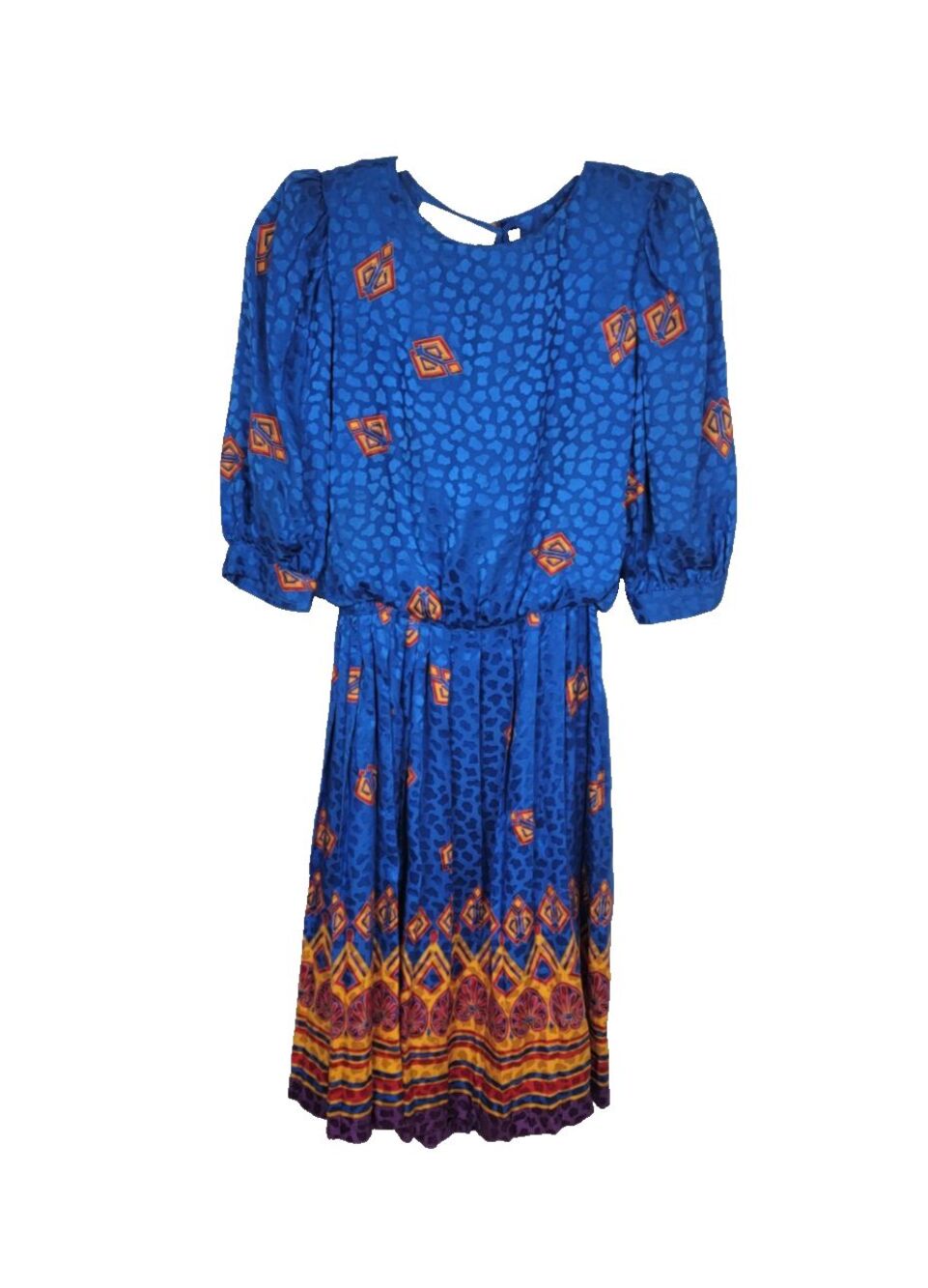 Vintage 80s Lillie Rubin Silk Dress Blue Red Size 4 Day Dress